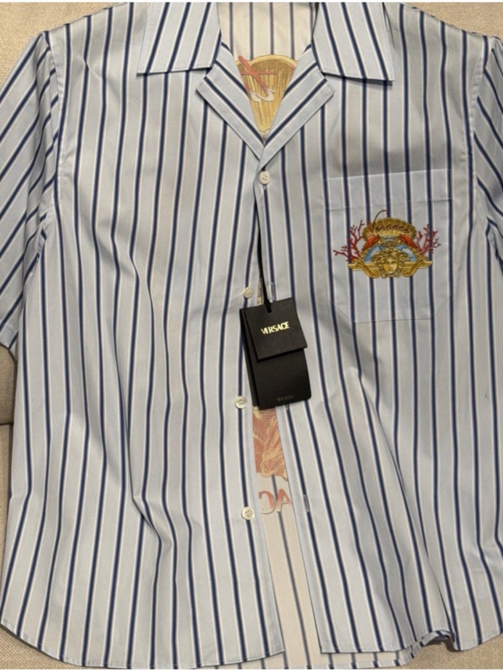 Versace Short Sleeve Poplin Fountain Multi Color size 46 NWT